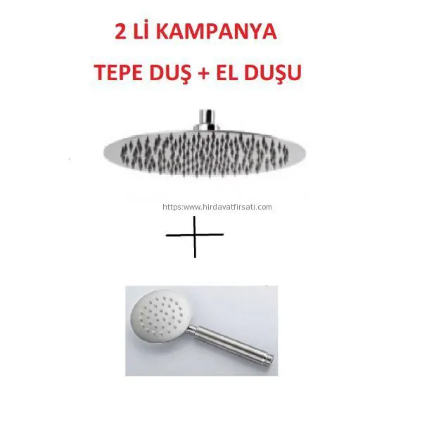 Kireç kırıcılı 304 kalite paslanmaz inox yuvarlak duş başlığı + tepe duş başlığı - Ürün Görseli 1
