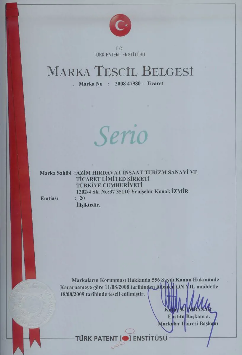 Serio marka tescil belgesi — T.C. Türk Patent Enstitüsü