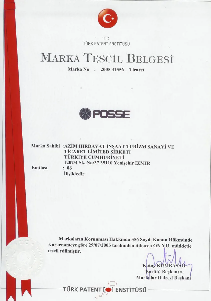 Posse marka tescil belgesi — T.C. Türk Patent Enstitüsü