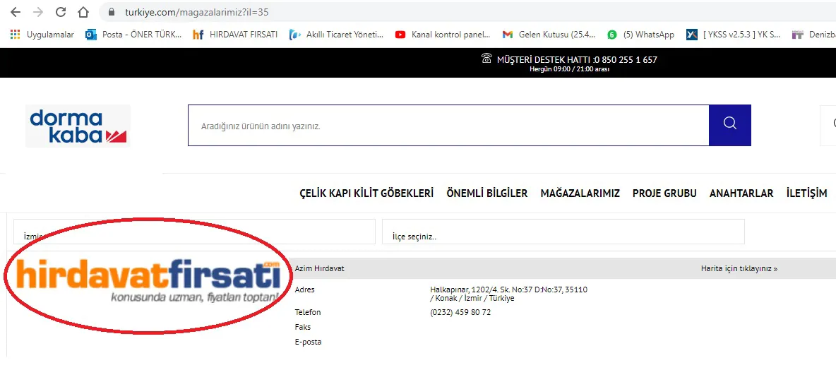 dormakaba Türkiye mağaza listesinde Azim Hırdavat — İzmir