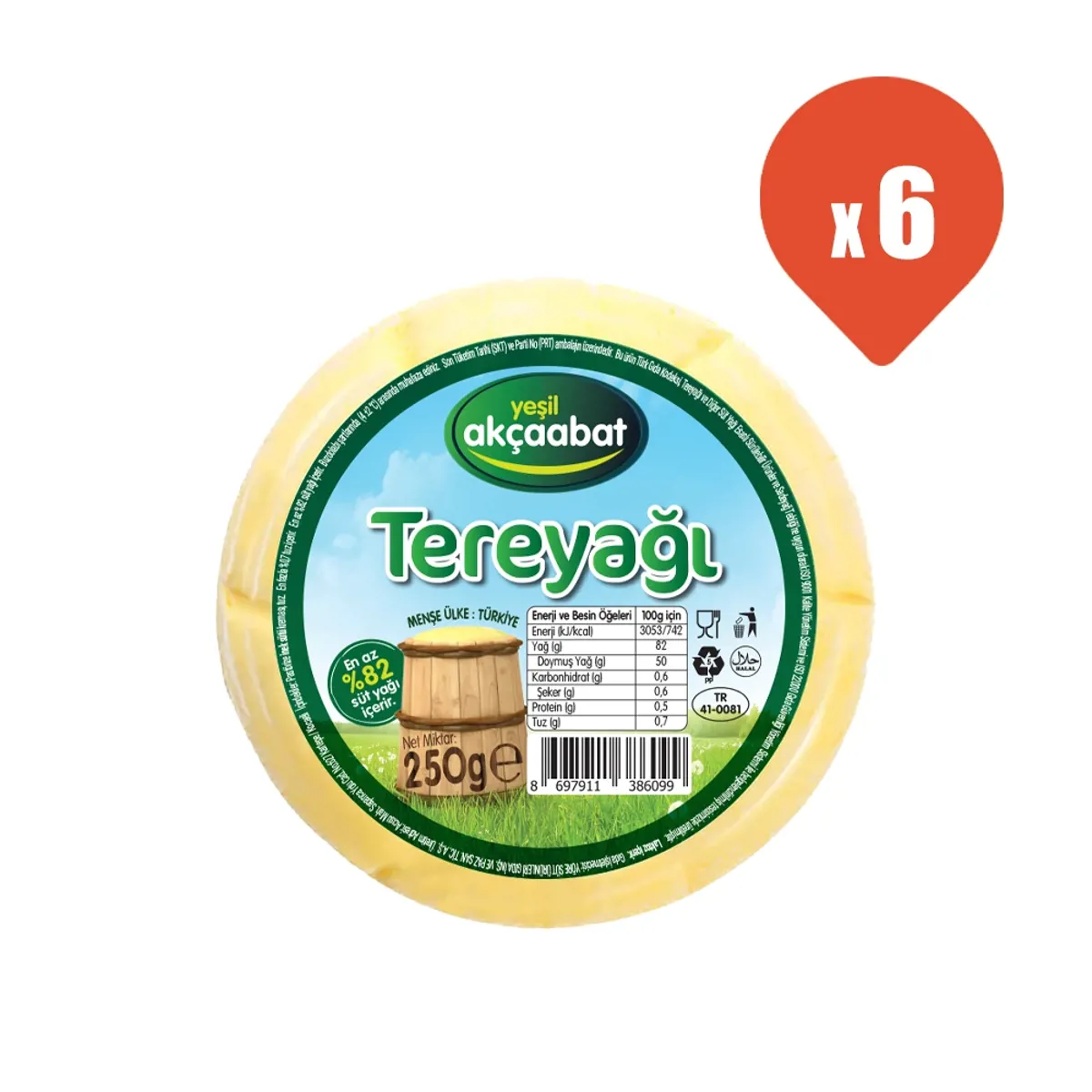 Yeşil Akçaabat Kahvaltılık Tuzsuz Tereyağı 250 gr x 6 - Yeşil Akçaabat - Ürün Görseli 1