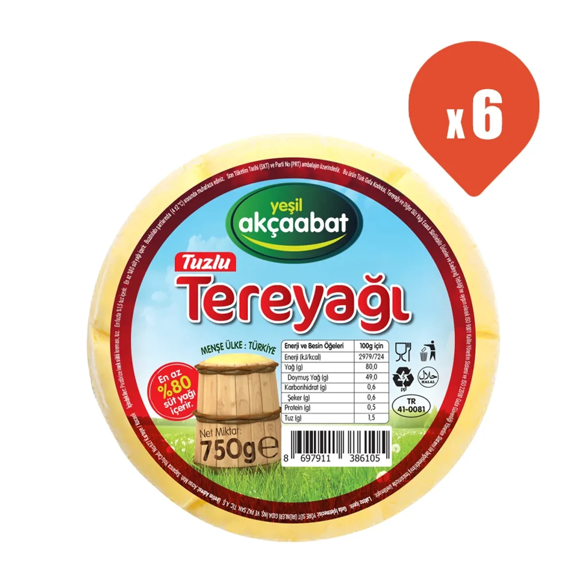 Yeşil Akçaabat Trabzon Tereyağı Tuzlu 750 gr x 6 - Yeşil Akçaabat - Ürün Görseli 1