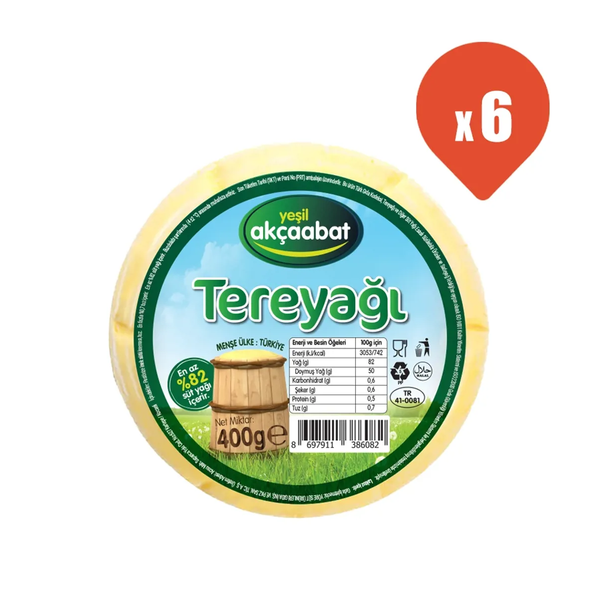 Yeşil Akçaabat Trabzon Tereyağı Tuzsuz 400 gr x 6 - Yeşil Akçaabat - Ürün Görseli 1