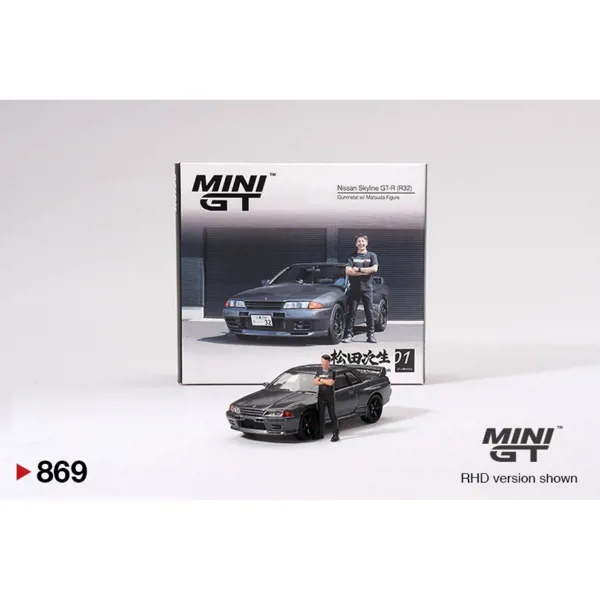 Mini Gt 1/64 Nissan Skyline Gt-R (R32)Gunmetal W/ Matsuda Figure Tsugio Matsuda Collectionmgt00869 - MINI GT - Ürün Görseli 1