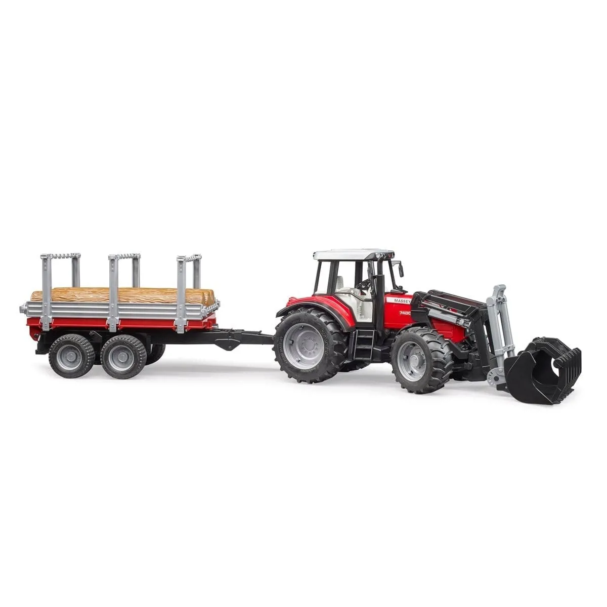 Bruder Massey Ferguson 7480 Kepçeli Traktör Kütük Taşıyan Römork BR02046 - Bruder - Ürün Görseli 1