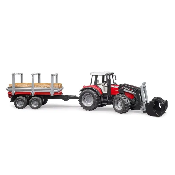 Bruder Massey Ferguson 7480 Kepçeli Traktör Kütük Taşıyan Römork BR02046 - Bruder - Ürün Görseli 1