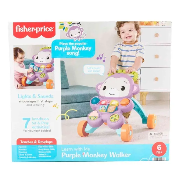 Fisher Price Sesli ve Işıklı Benimle Öğren Mor Maymun Yürüteç JGW94 - Fisher Price - Ürün Görseli 1