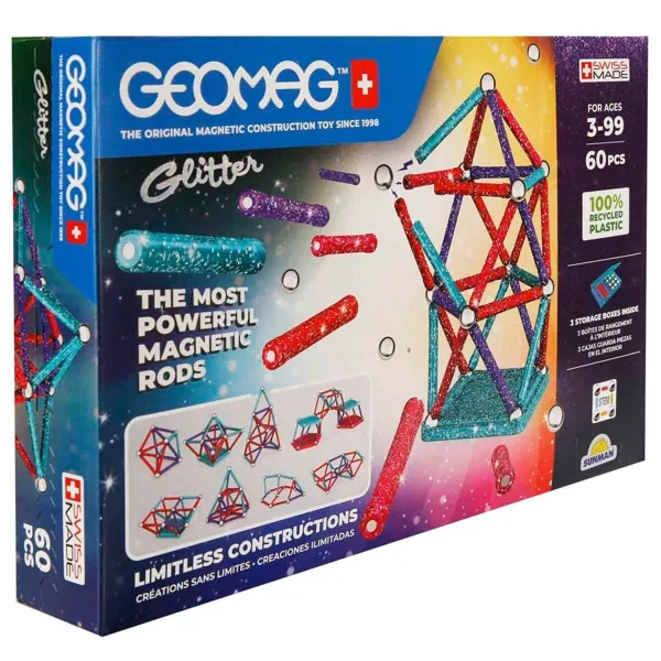 Sunman Geomag Glitter Manyetik Zeka Oyunu 60 Parça S02000536 - Sunman Oyuncak - Ürün Görseli 1