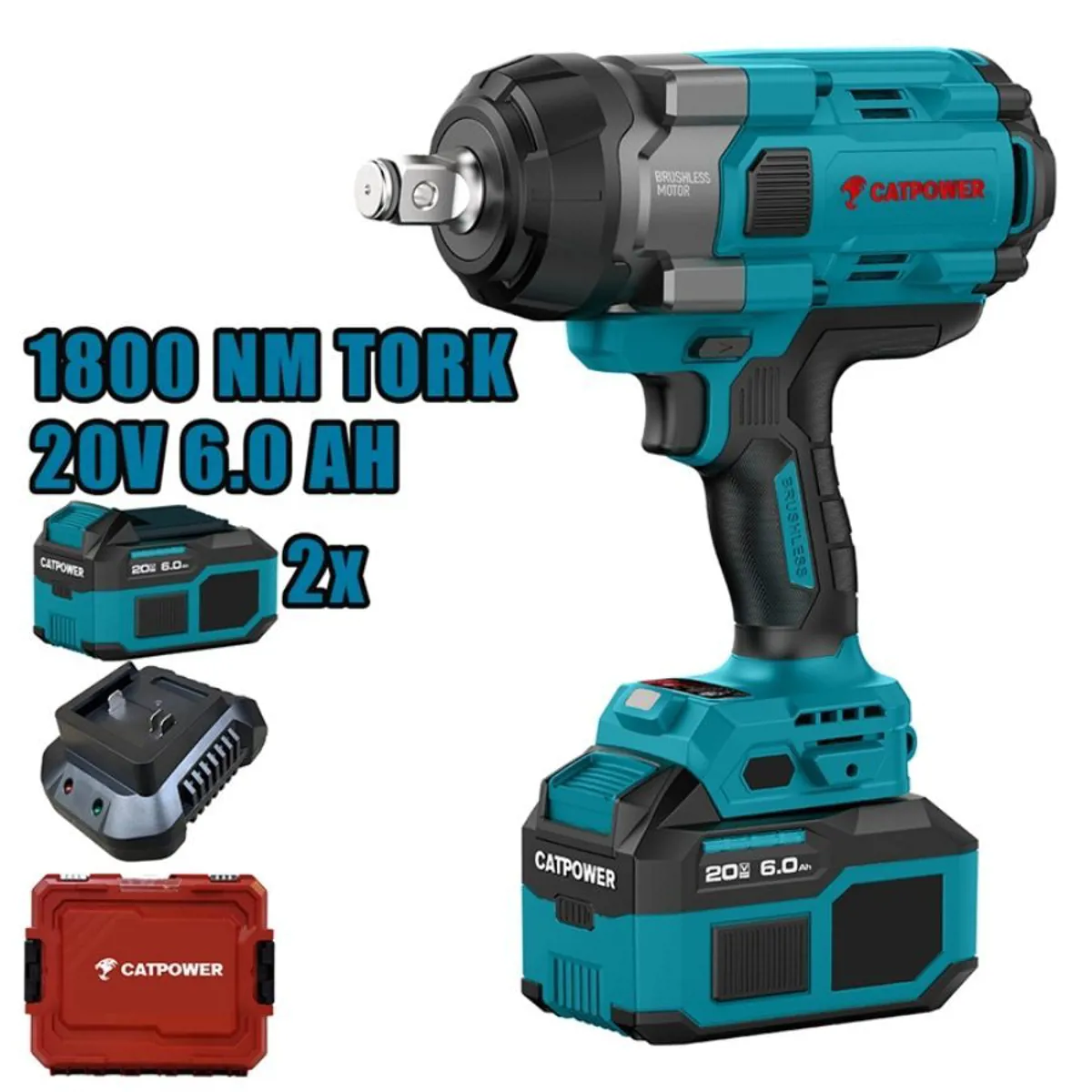 CATPOWER KÖMÜRSÜZ AKÜLÜ SOMUN SIKMA 3/4"1800NM  20V 6.0Ah - CAT POWER - Ürün Görseli 1