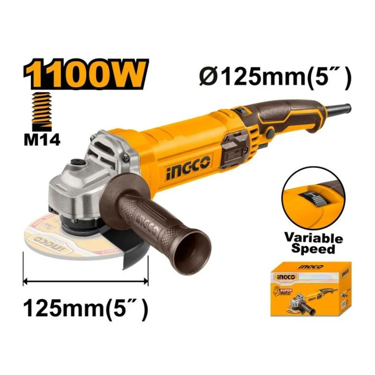 INGCO AVUÇ TAŞLAMA 125 MM 1100W DEVİR AYARLI - INGCO - Ürün Görseli 1