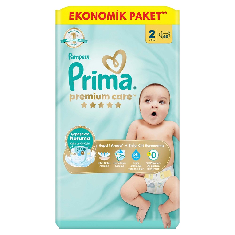 Prima Premium Care Bebek Bezi Ekonomik Paket 2 Beden Mini 60'lı