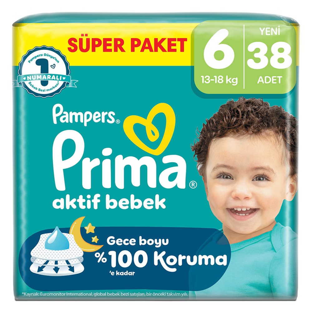 Prima Aktif Bebek Süper Paket Bebek Bezi 6 Beden 38'li