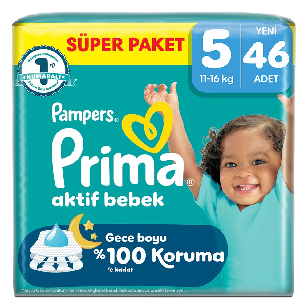 Prima Aktif Bebek Süper Paket Bebek Bezi 5 Beden 46'lı