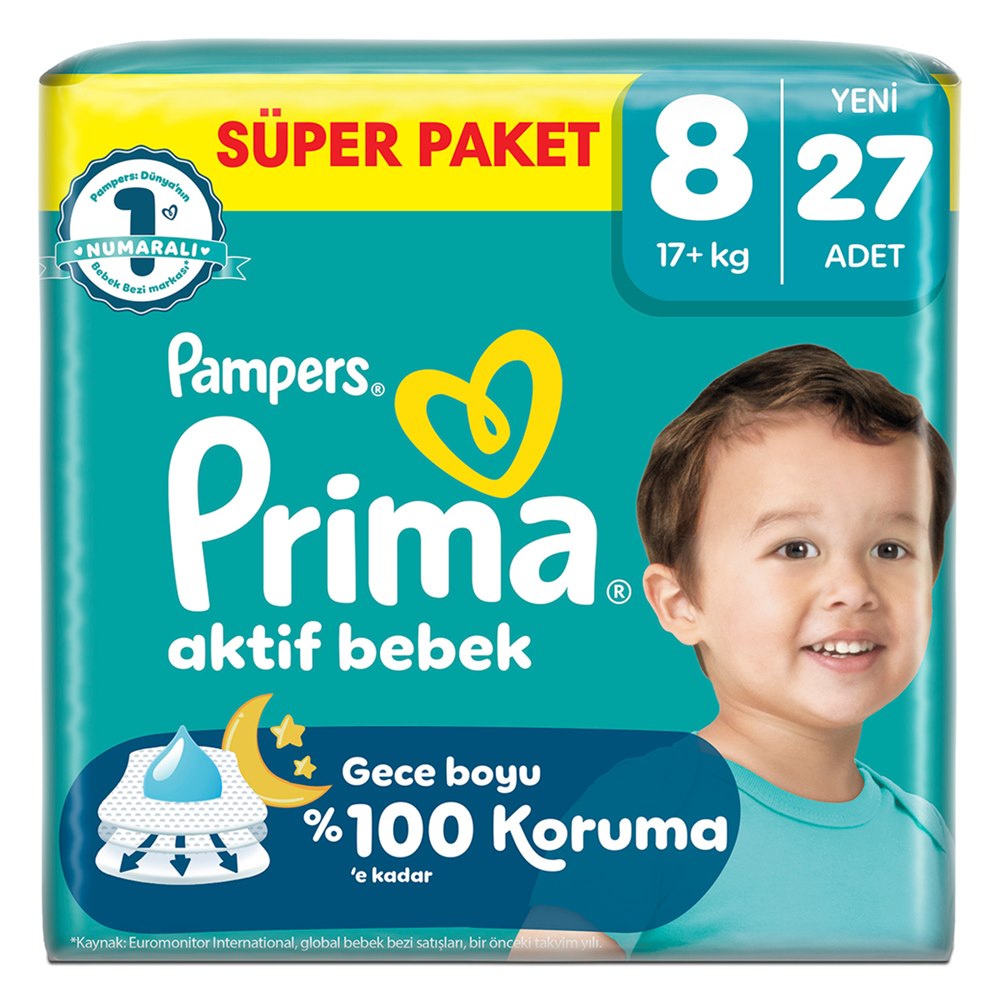 Prima Aktif Bebek Süper Paket Bebek Bezi 8 Beden 27'li