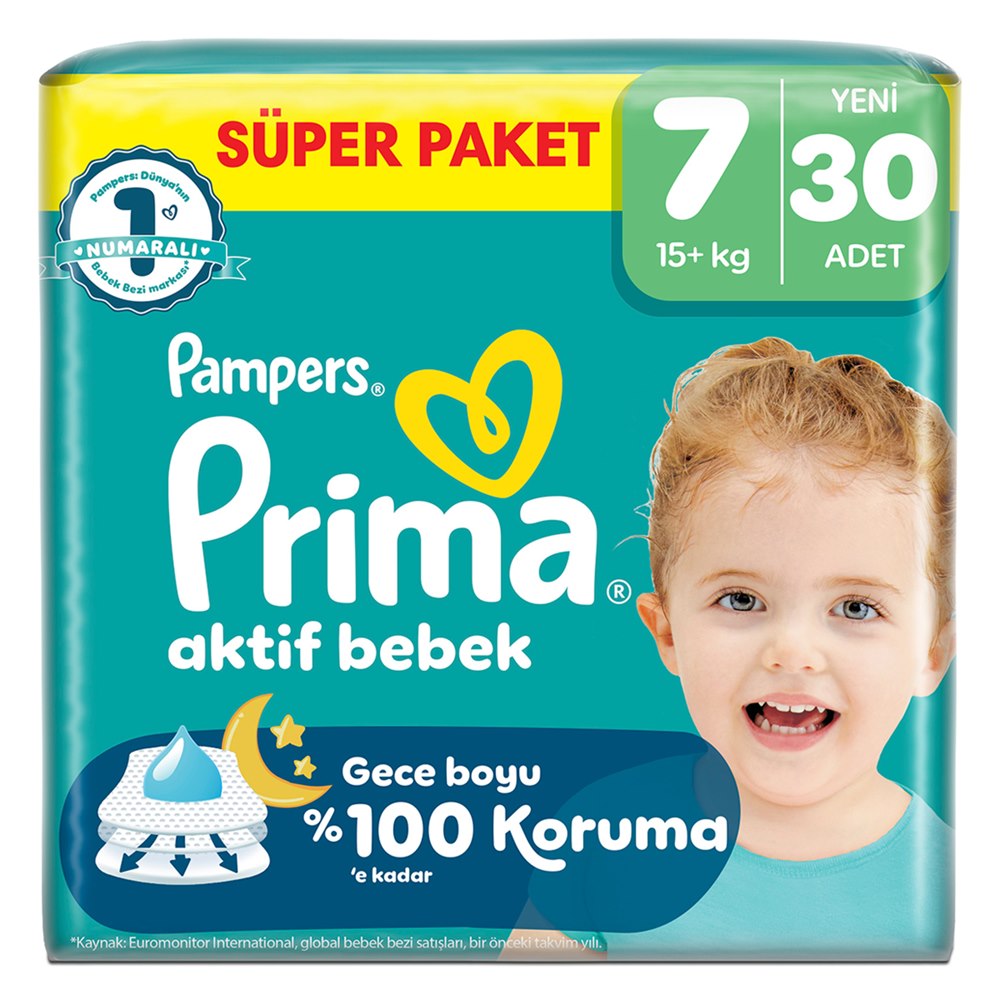 Prima Aktif Bebek Süper Paket Bebek Bezi 7 Beden 30'lu