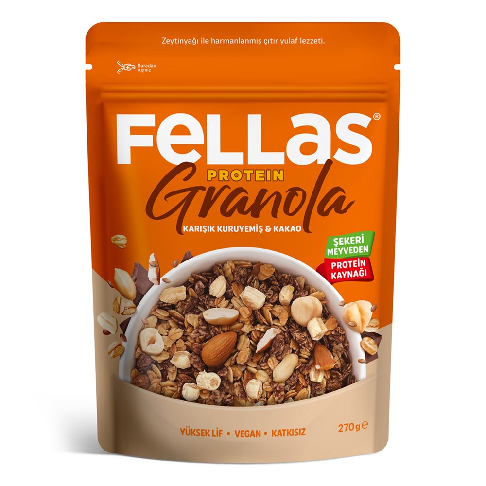 Fellas Vegan Protein Granola Karışık Kuruyemiş ve Kakao 270 g