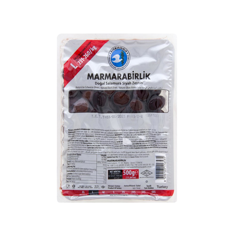 Marmarabirlik Hiper Siyah Zeytin L (231-260) 2 kg