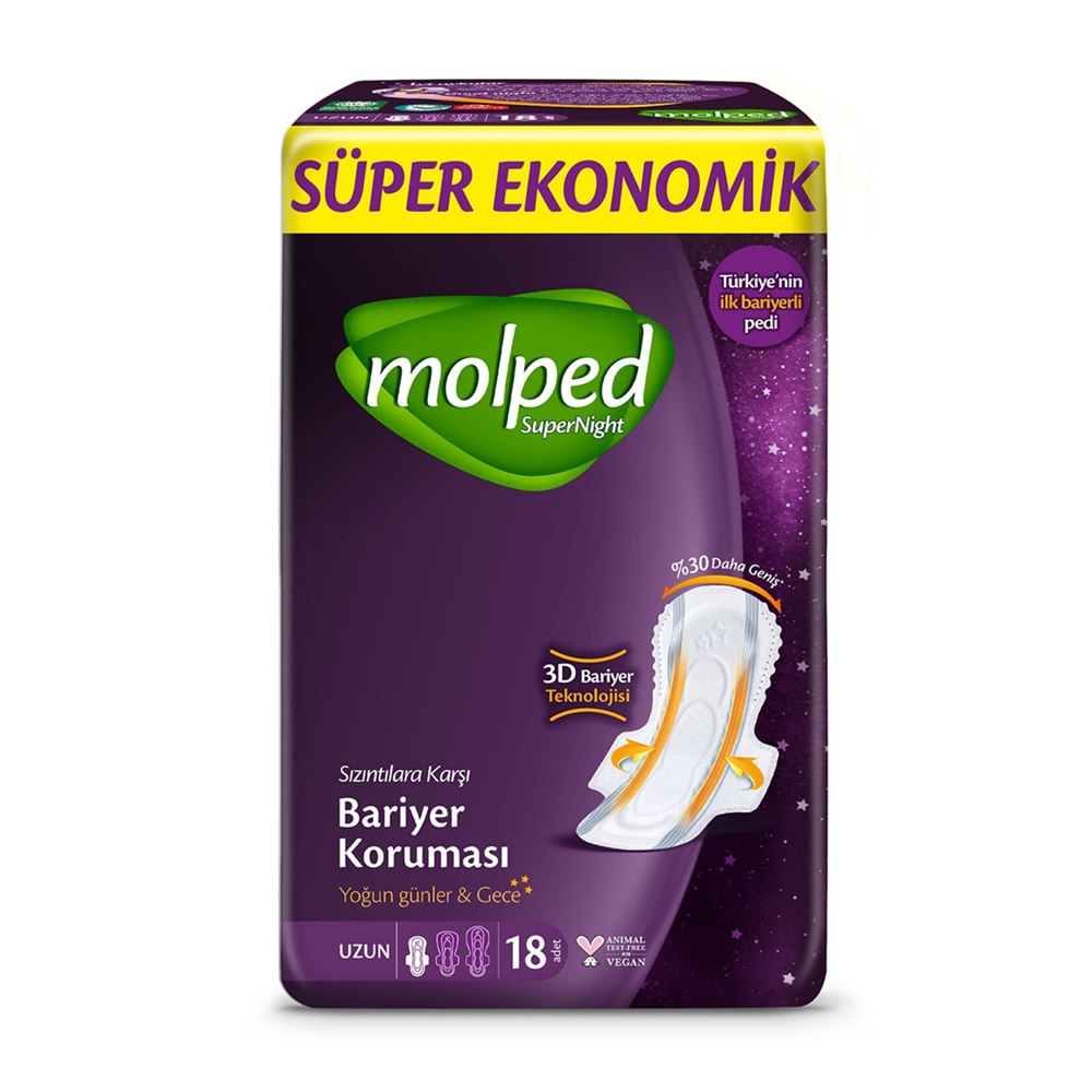 Molped Super Night Hijyenik Ped Uzun Ekonomik 18'li