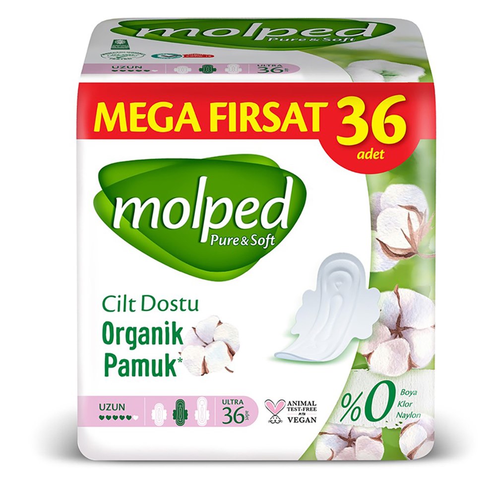 Molped Pure&Soft Hijyenik Ped Mega Uzun 36'lı