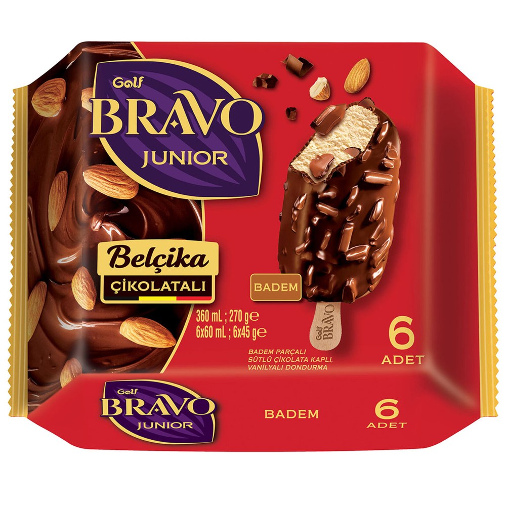 Golf Bravo Junior Multipack Dondurma Bademli Belçika Çikolatalı 360 ml