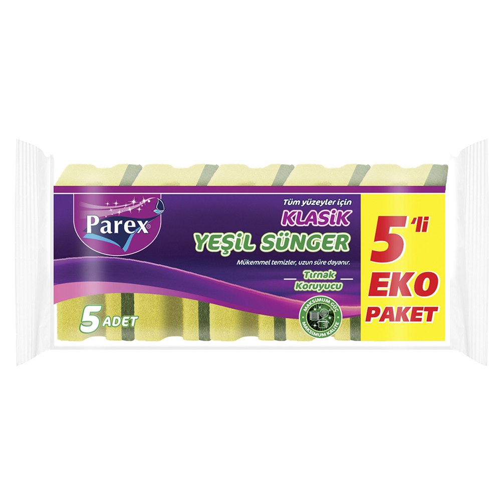 Parex Klasik Yeşil Oluklu Sünger 5'li