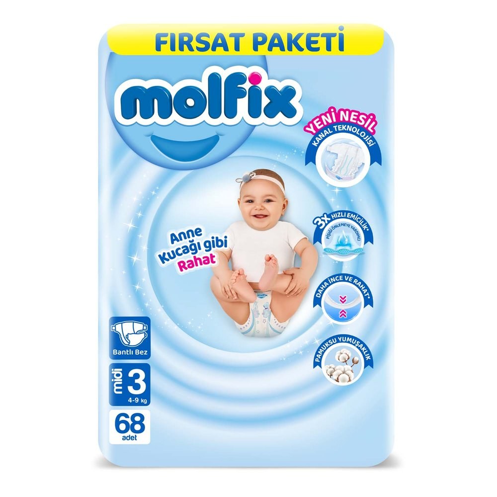 Molfix 3D Bebek Bezi Midi Fırsat Paketi 68'li