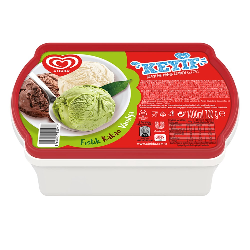 Algida Keyif Fıstık Vanilya Kakao Dondurma 1400 ml
