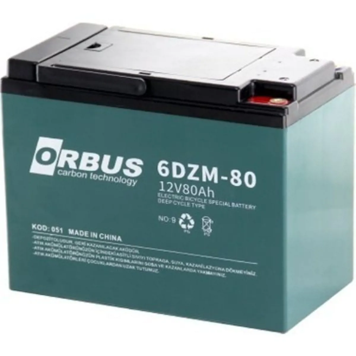 Orbus 12V 80Ah Elektrikli Bisiklet Aküsü 6DZM80 - Jel Akü - Orbus - Ürün Görseli 1