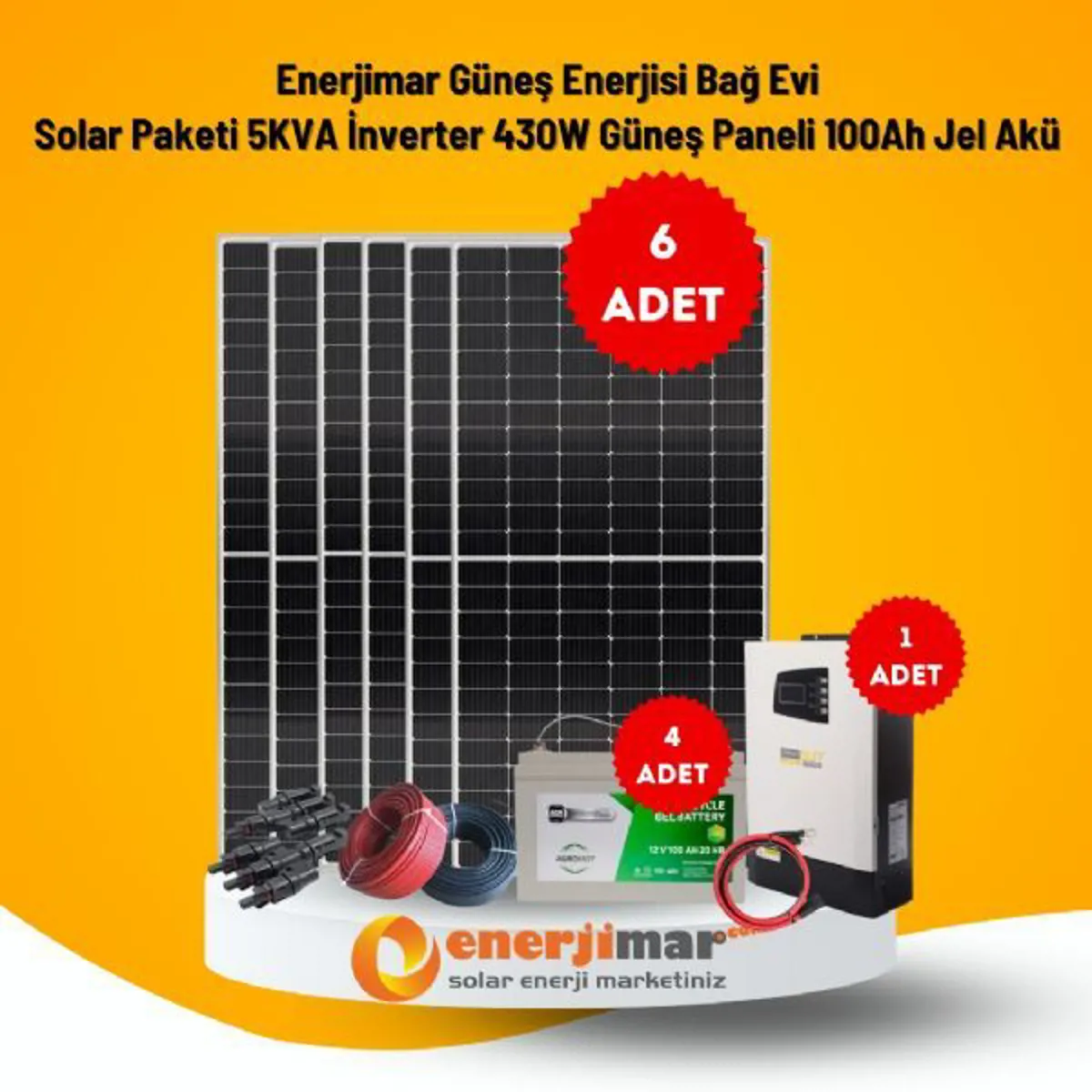 Güneş Enerjisi Bağ Evi Solar Paketi 5KVA İnverter 430W Güneş Paneli 100Ah Jel Akü - Ürün Görseli 1