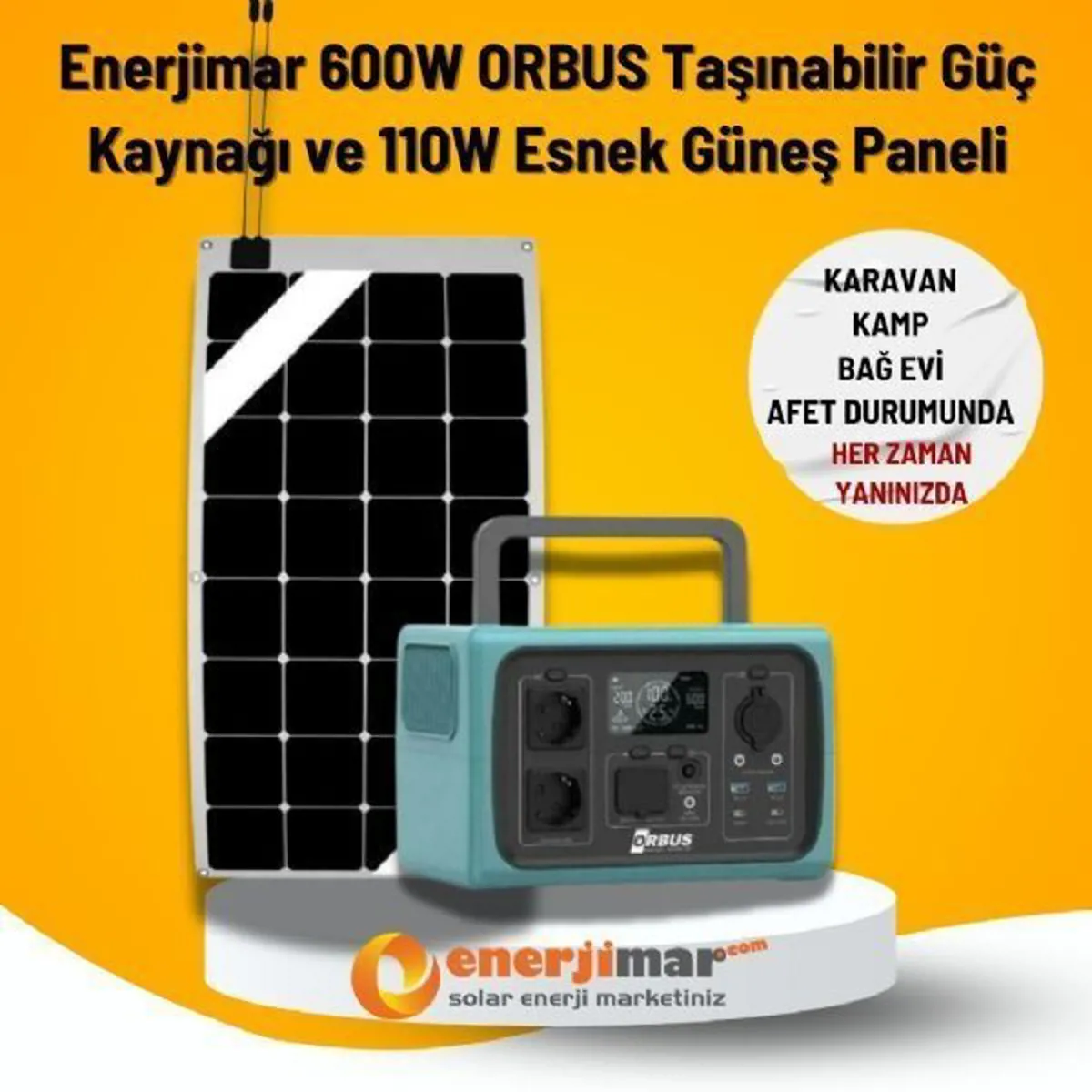 Enerjimar 600W ORBUS Taşınabilir Güç Kaynağı ve 110W Esnek Güneş Paneli - Orbus - Ürün Görseli 1