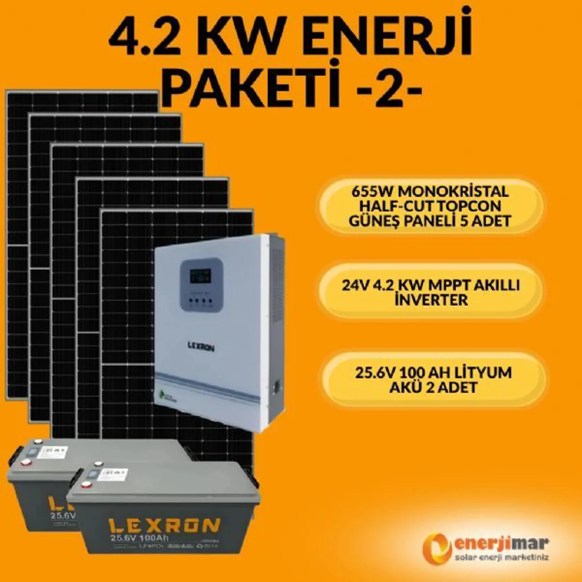 Enerjimar 4.2Kw Off Grid Enerji Paketi 2 ( Lityum Akü ile ) - Ürün Görseli 1
