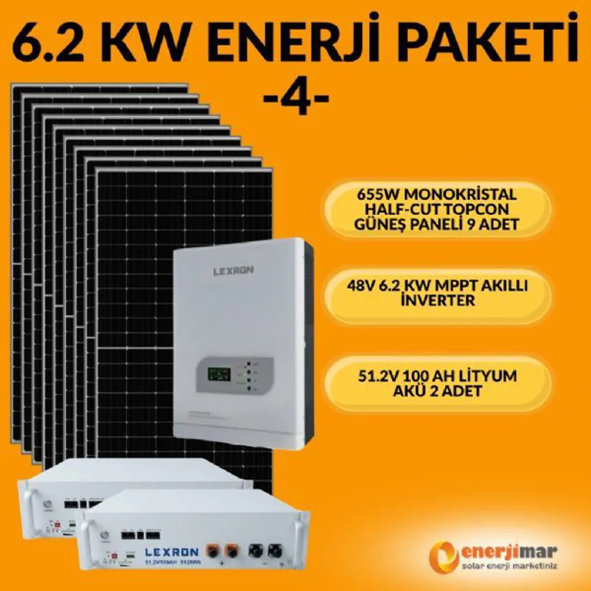 Enerjimar 6.2Kw Off-Grid Enerji Paketi 4 (2 Adet Lityum Akü İle) - Ürün Görseli 1