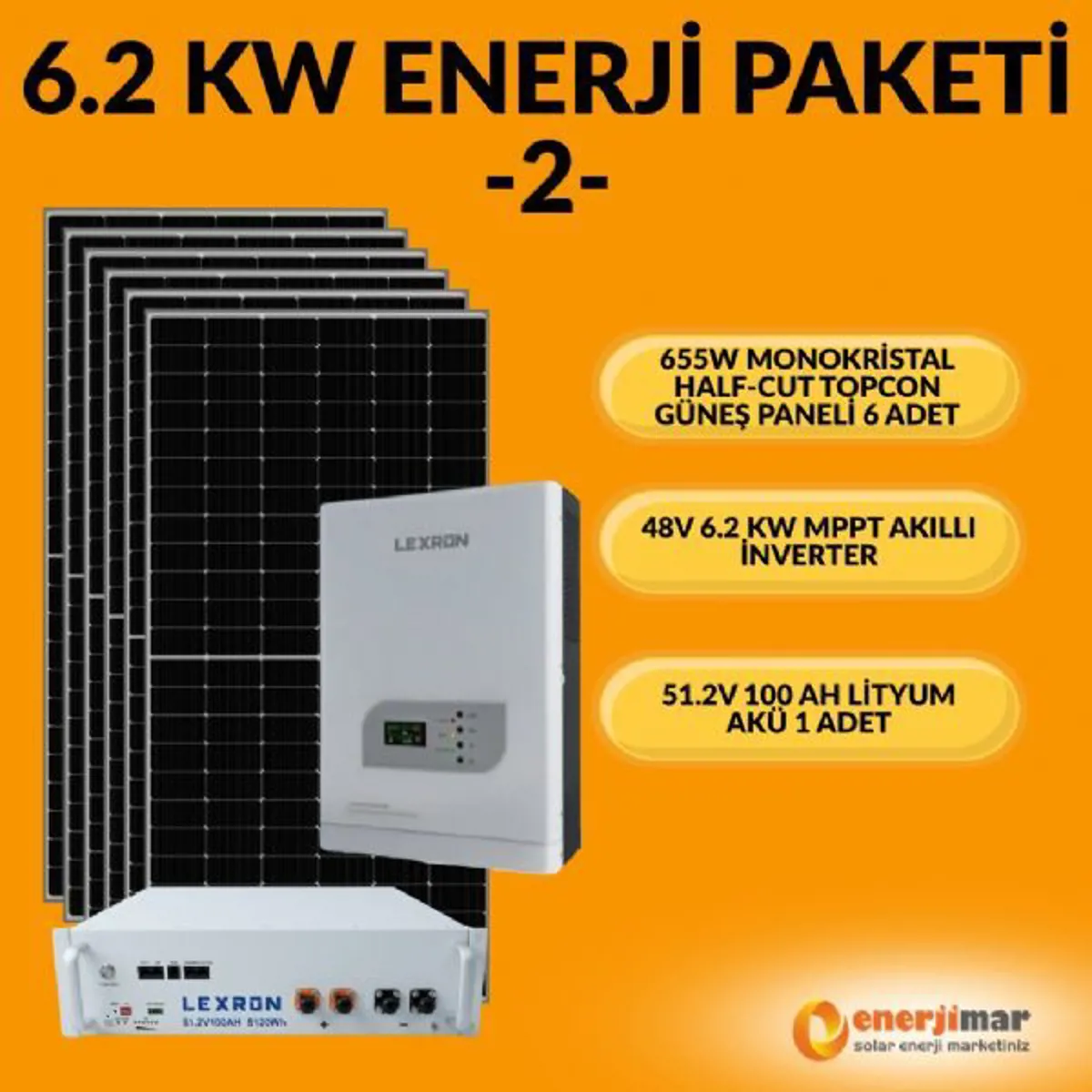Enerjimar 6.2Kw Off Grid Enerji Paketi 2 (Lityum Akü İle) - Ürün Görseli 1