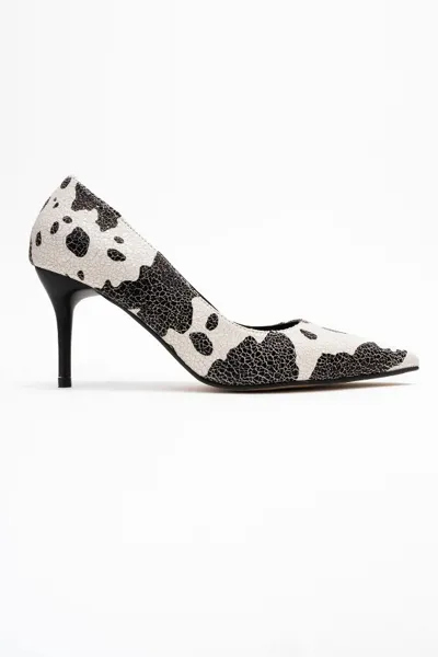 Kadın Baskılı Stiletto Ayakkabı SIYAH BEYAZ