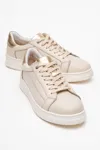 KADIN DERİ SNEAKER AYAKKABI - BEJ FLOTER ALTIN