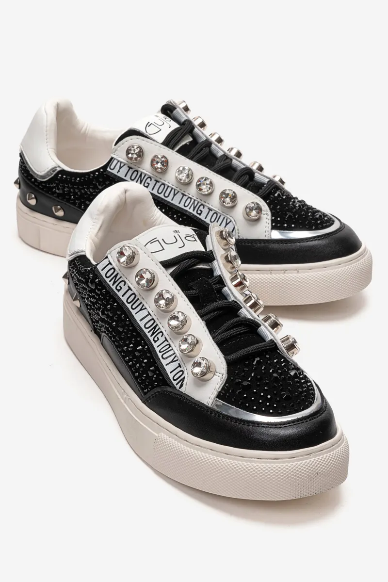 Kadın Taş Deraylı Sneakers Spor Ayakkabı Siyah - Guja - Ürün Görseli 1