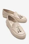KADIN DERİ LOAFER - BEJ