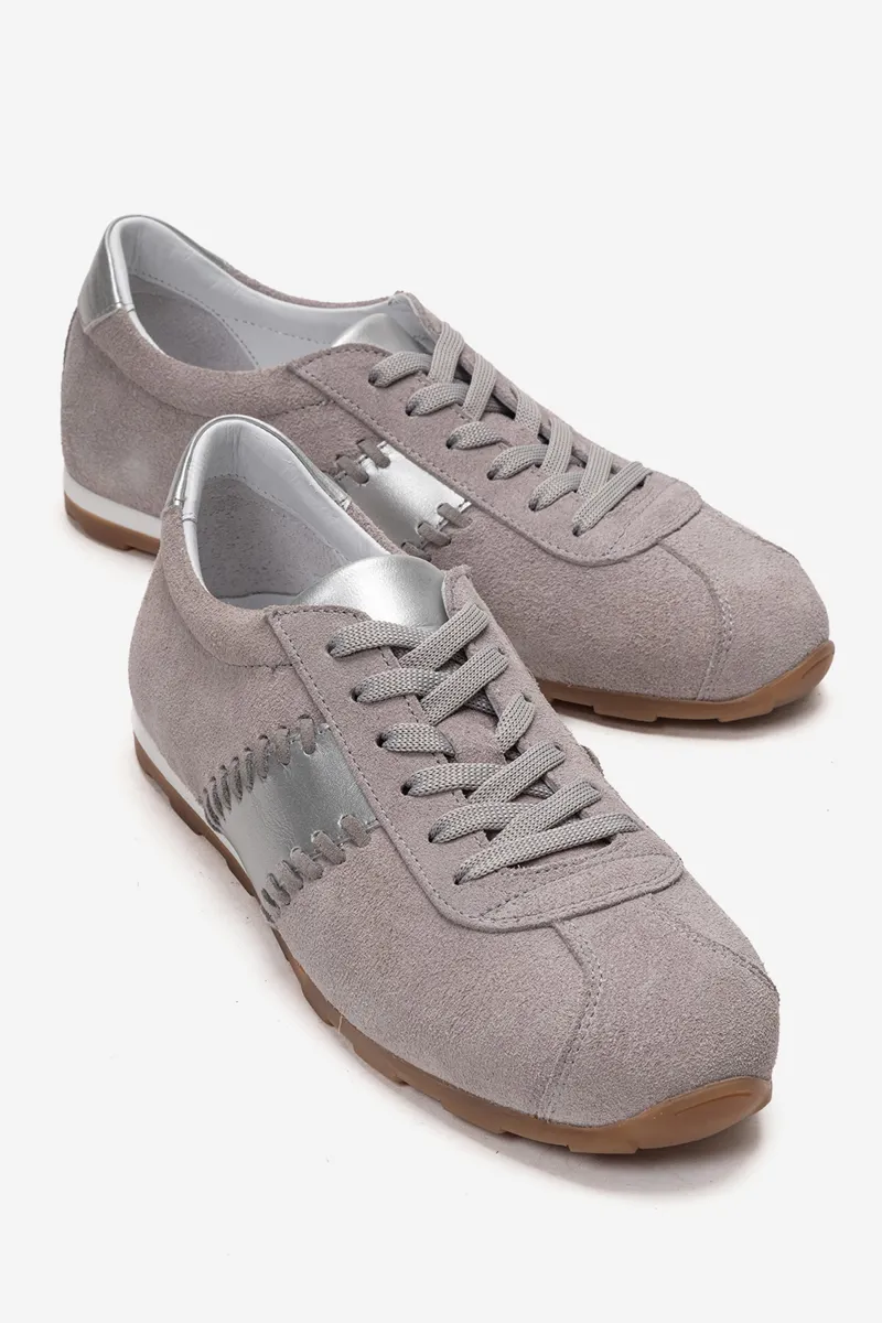 Kadın Hakiki Deri Sneakers Ayakkabı Gri Süet - Güler Ayakkabı - Ürün Görseli 1