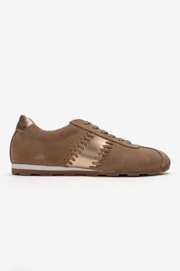Kadın Hakiki Deri Sneakers Ayakkabı Kum Süet - Güler Ayakkabı - Ürün Görseli 1