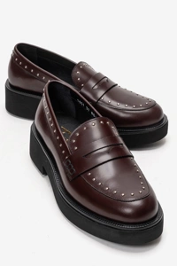 KADIN DERİ LOAFER - BORDO ACMA