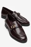 KADIN DERİ TOKALI LOAFER - BORDO ACMA
