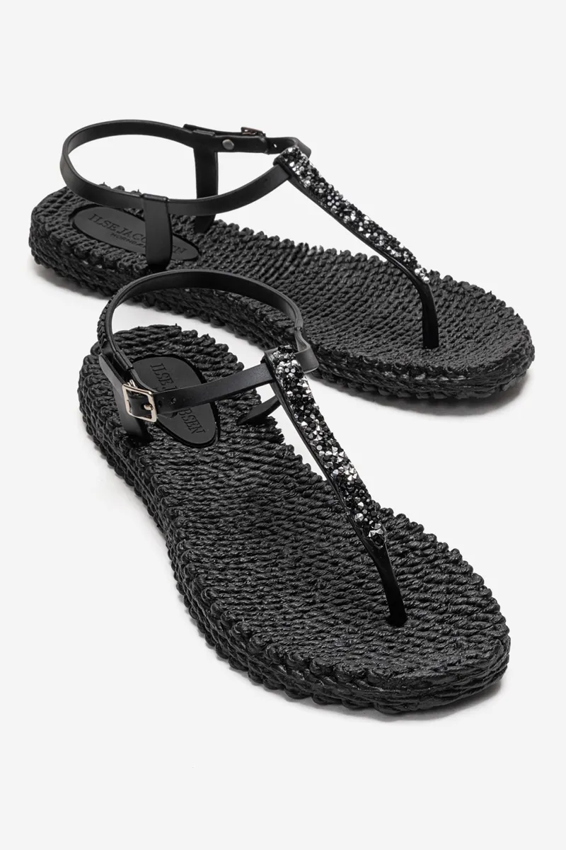 Kadın Parmak Arası Taşlı Flip Flop Sandalet Siyah - Esk - Ürün Görseli 1