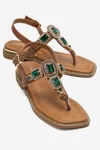 KADIN TAŞLI PARMAK ARASI SANDALET - CAMEL