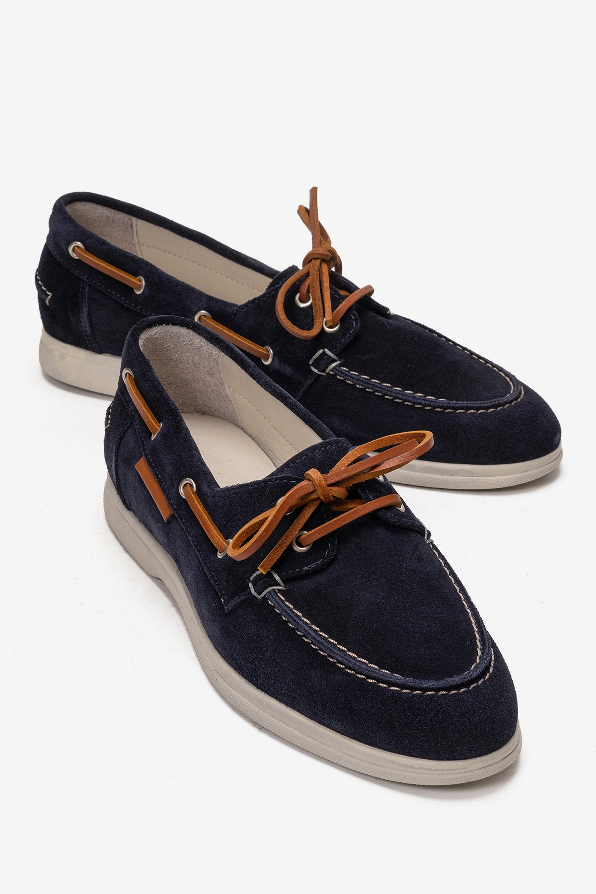 Kadın Hakiki Deri Casual Loafer Deri Bağcıklı Lacivert Süet - Güler Ayakkabı - Ürün Görseli 1