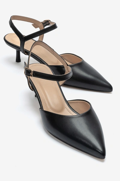 Kadın Hakiki Deri İnce Topuklu Arkası Açık Stiletto Siyah - Cvl - Ürün Görseli 1