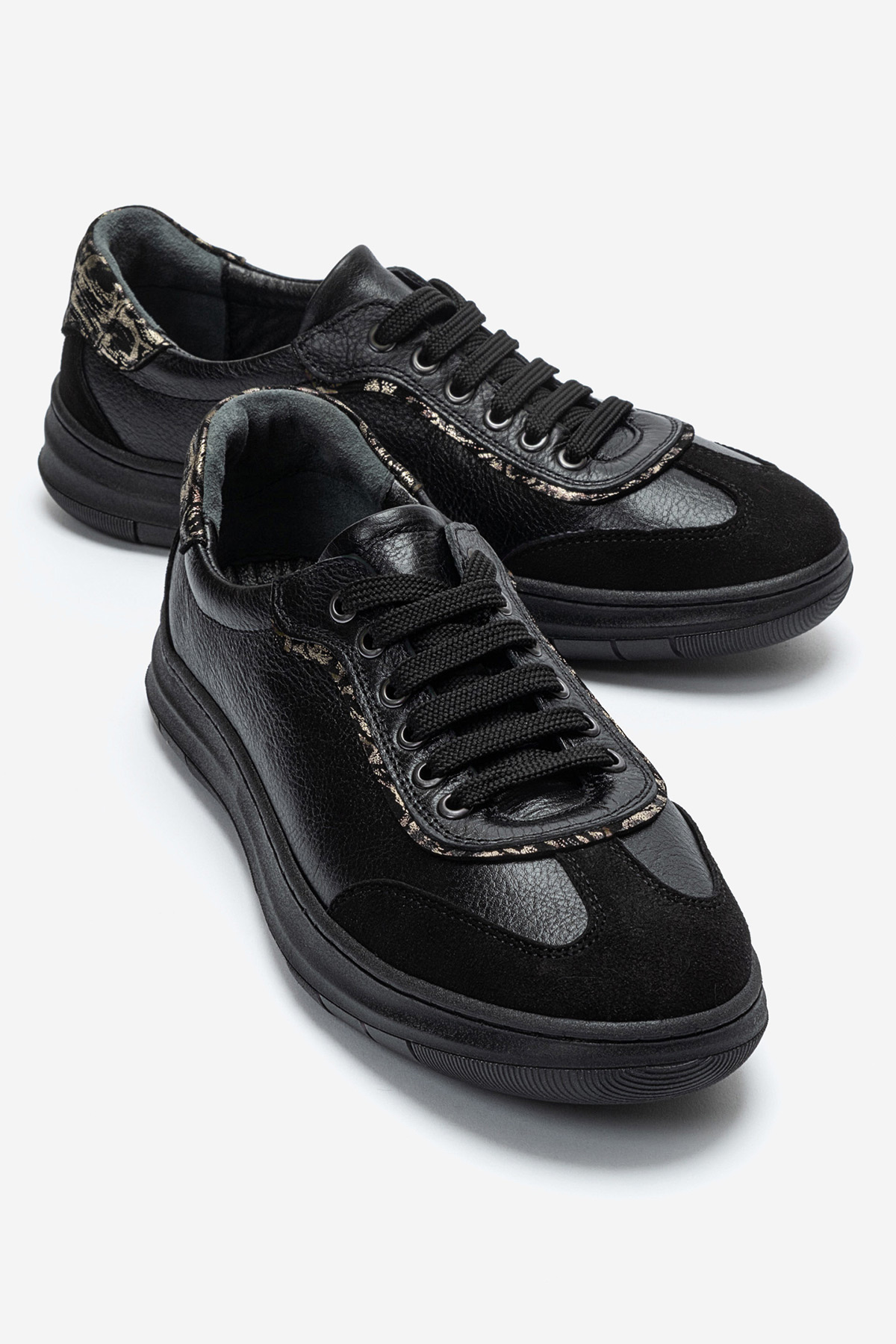 Kadın Hakiki Deri Günlük Spor Sneaker Ayakkabı Siyah Siyah Süet - Nehir Ayakkabı - Ürün Görseli 1