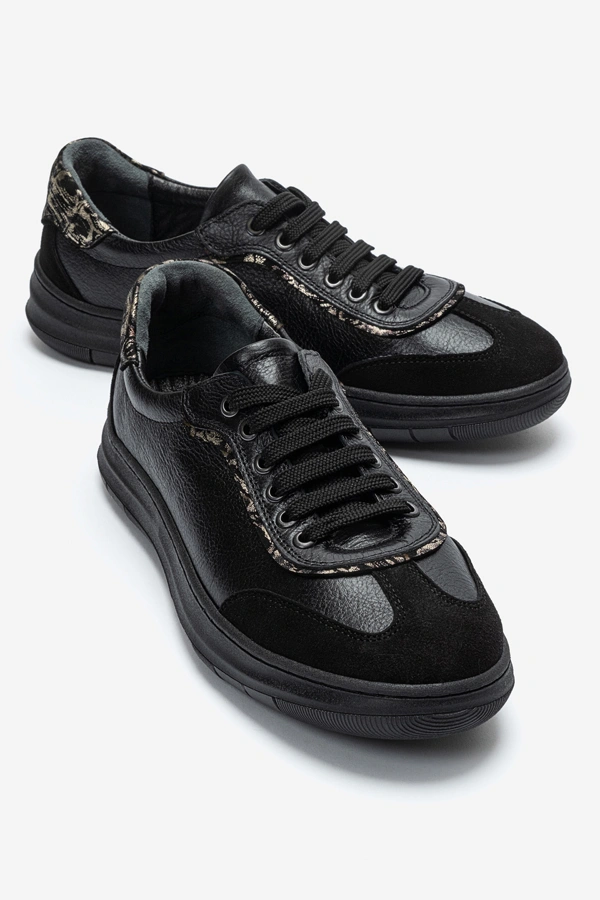 Kadın Hakiki Deri Günlük Spor Sneaker Ayakkabı Siyah Siyah Süet - Nehir Ayakkabı - Ürün Görseli 1