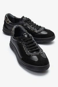 KADIN DERİ SNEAKER AYAKKABI - SIYAH SIYAH SUET