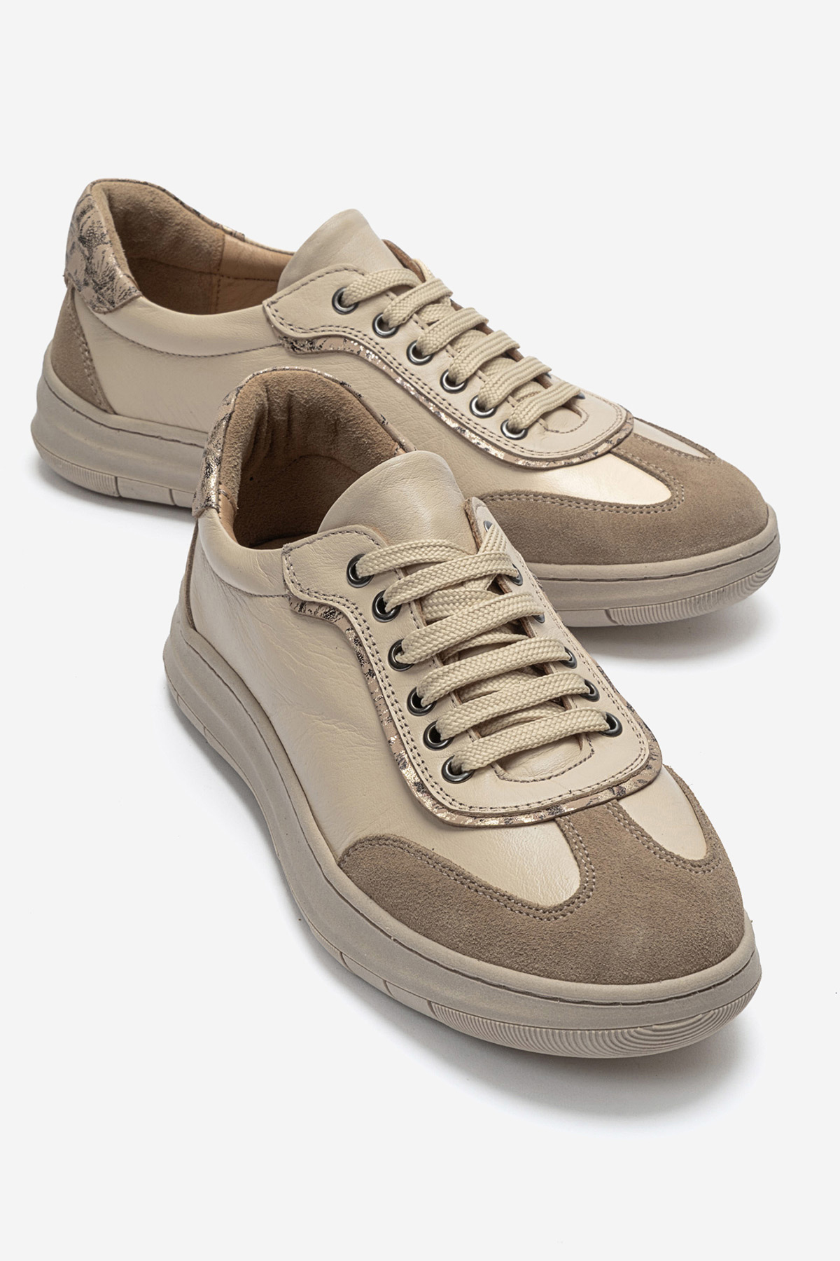 Kadın Hakiki Deri Günlük Spor Sneaker Ayakkabı Bej Bej Süet - Nehir Ayakkabı - Ürün Görseli 1