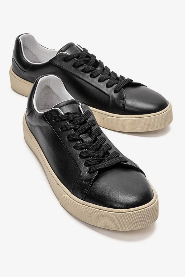 Erkek Hakiki Deri Klasik Sneakers Ayakkabı Siyah - Güler Ayakkabı - Ürün Görseli 1